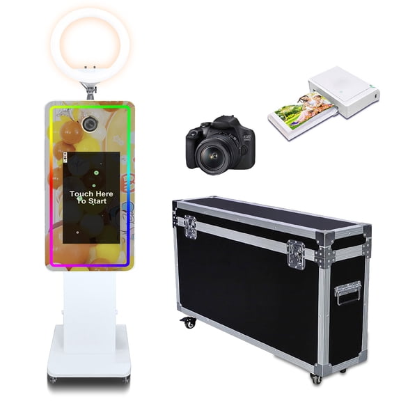 Portable Mirror Photo Booth Machine with 21.5inch Touch Screen Selfie Photo Booth Machine with RGB Light and Flight Case for Event