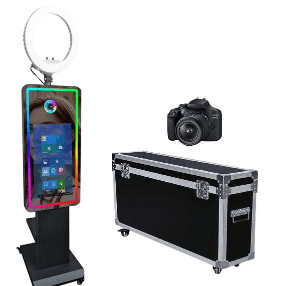 Portable Mirror Photo Booth Machine with 21.5inch Touch Screen Selfie Photo Booth Machine with RGB Light and Flight Case for Event