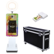 Portable Mirror Photo Booth Machine with 21.5inch Touch Screen Selfie Photo Booth Machine with RGB Light and Flight Case for Wedding Party Event