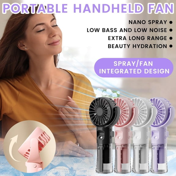 Portable Mist Fan, Portable Handheld Fan Rechargeable, Portable Personal Fan for Travel, Cooling Mist Fan, 7 Inch Small Handheld Water Mist Fan with Detachable Water Tank for