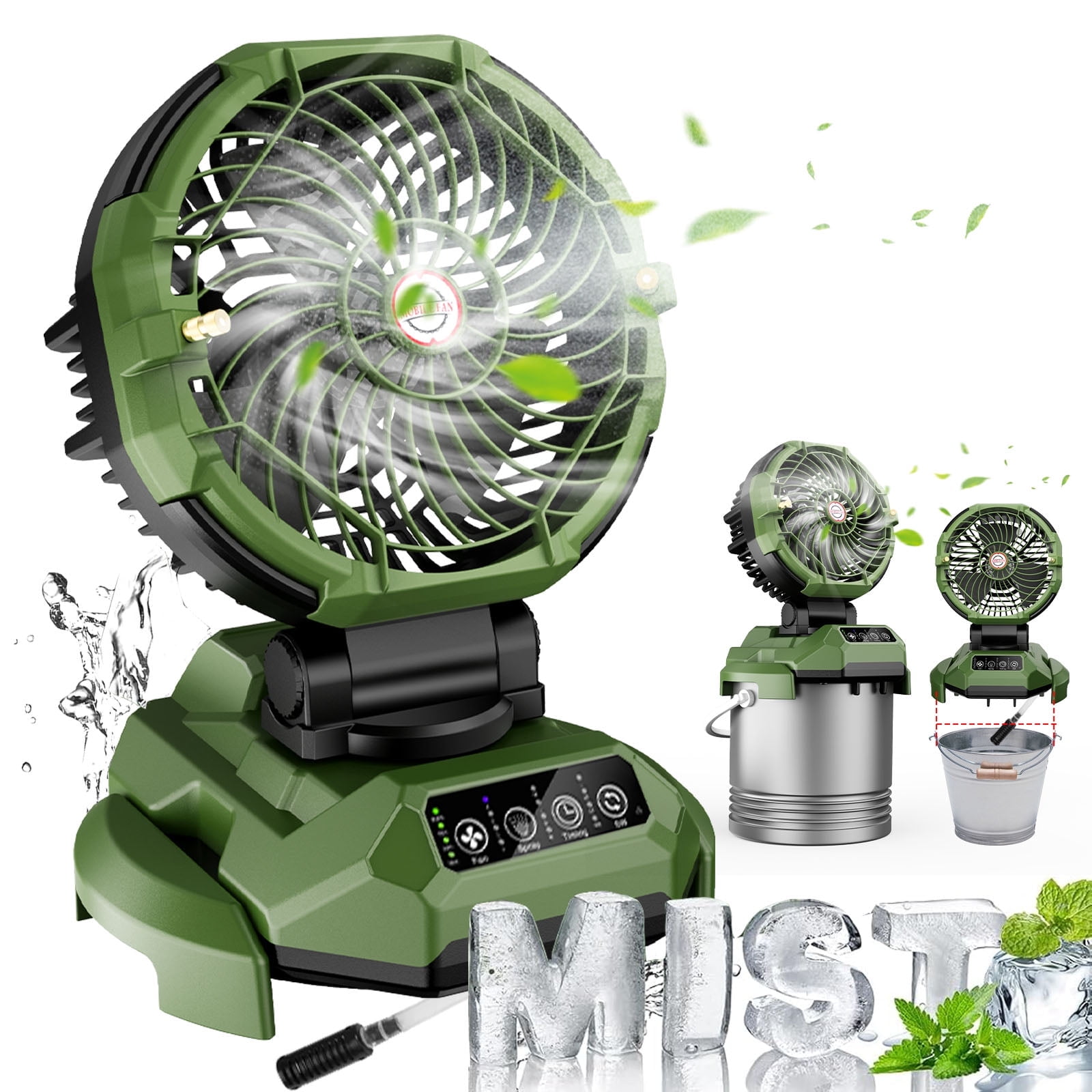 Veubew Portable Misting Fan - 10-inch Outdoor Fans for Patios/Camping, 30000mAh USB Rechargeable Battery Powered Floor Cooling Fan with 4 Strong Winds, 4 Spray Mister