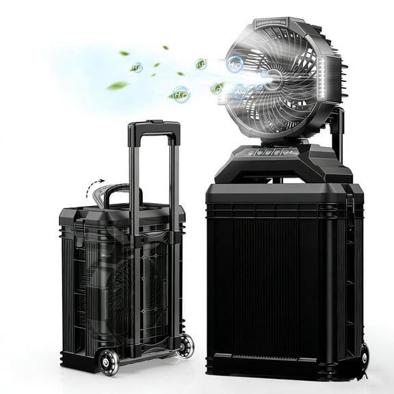 Portable Misting Fan - 4 Gal Large Outdoor Fans, 4 Floor Water Cooling Fan, Retractable Handle, 4 Spray Mister, Oscillating Camping Fan, For Patios/Camping/Beach/Golf Etc