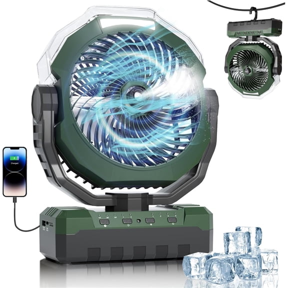 Portable Misting Fan 460ml Large Tank,24000mAh Rechargeable Battery Powered Camping Fan with 2 Meters Spray,Light & Remote,Jobsite Beach Summer Essentials,Mist Fans for Indoor,Outdoor, Patios, Travel