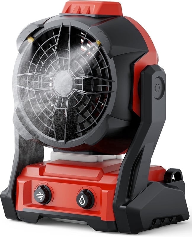Portable Misting Fan, for Milwaukee M18 18V Battery, Cordless Personal Fan for Outdoor Cooling, Variable Speed, Hook for Hanging, Jobsite, Camping, USB Port, Outdoor&Indoor Use(Bare Tool Only)