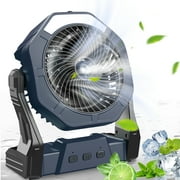 Portable Misting Fan, Outdoor Fans for Patios with Water Mist, 10000mAh Rechargeable Battery Personal Cooling Fan with Mister, 8-Inch, 250mL Water Tank & LED Lantern, for Home, Outside, Camping Gray