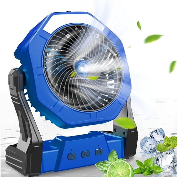 Portable Misting Fan, Outdoor Fans for Patios with Water Mist, 10000mAh Rechargeable Battery Personal Cooling Fan with Mister, 8-Inch, 250mL Water Tank & LED Lantern, for Home, Outside, Camping Blue