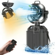 Outdoor Misting Fan Rechargeable with Remote & LED Light,20000mAh Cordless Battery Powered Camping Fan with 9L Water Tank & LED Lantern for Indoor, Tent, Travel, BBQ, Fishing, Jobsite