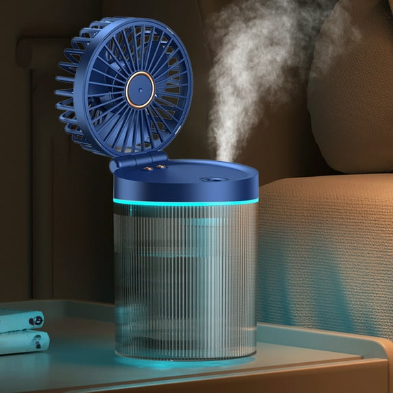 Portable Misting Fan with 450ml Tank, USB Rechargeable Personal Cooler with 3 Speeds and LED Light for Desk Home Office(Blue)