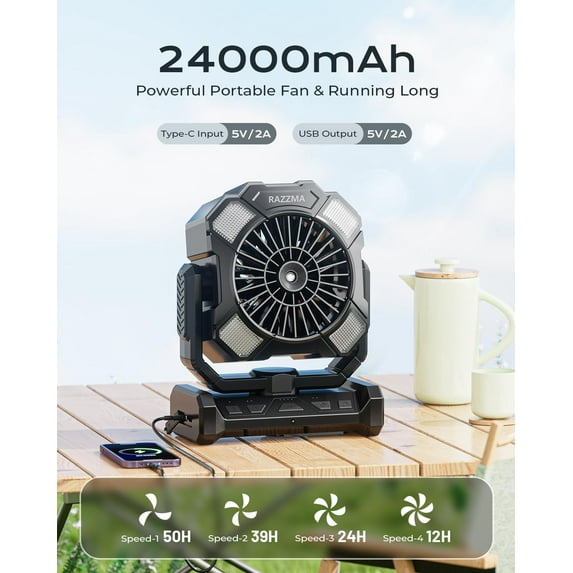 Portable Misting Fan with Remote, 24000mAh Rechargeable Cooling Fan for Outdoors & Indoor Use