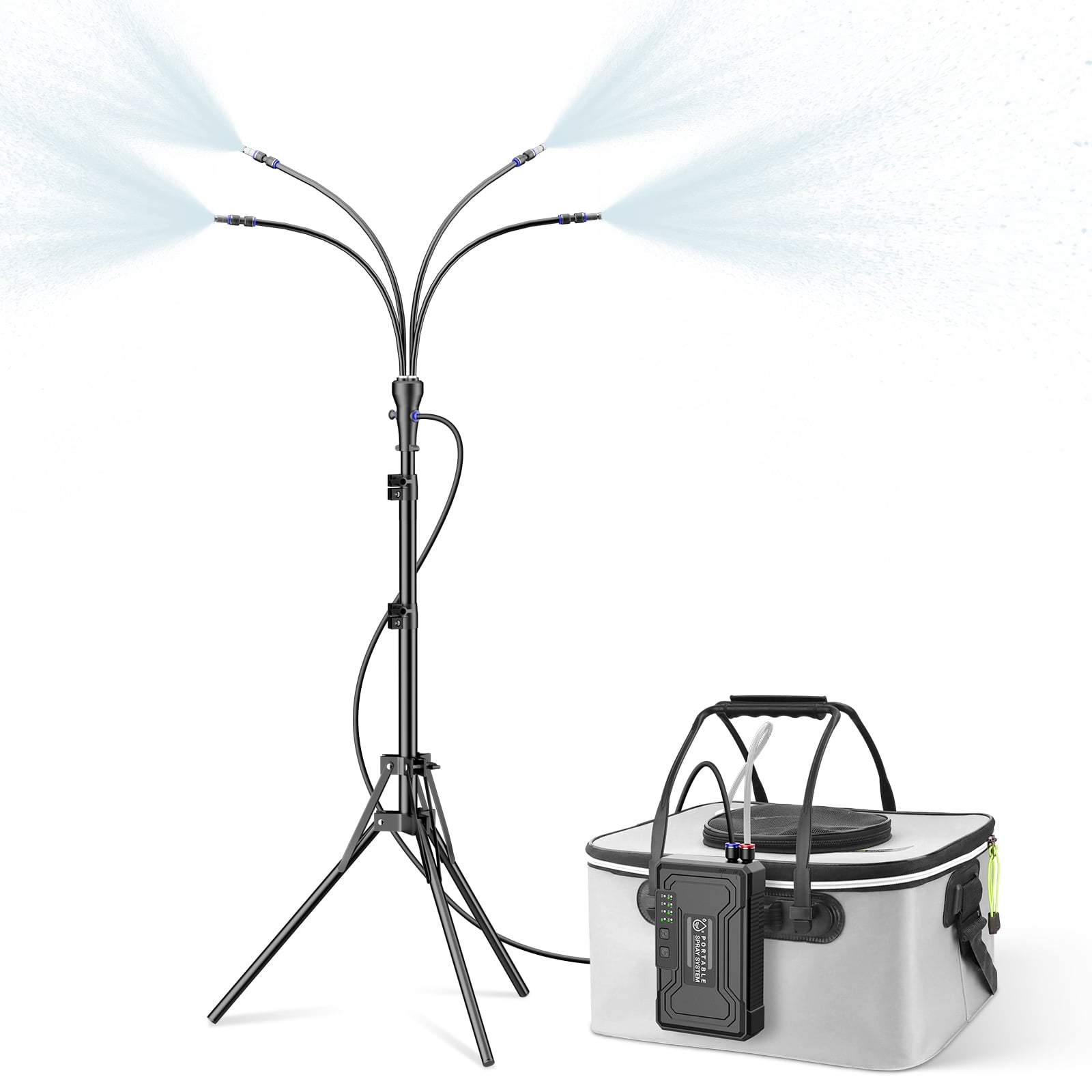Standing Misters for Outside Patio, 4Gal Portable Bucket with 10000mAh Water Cooling Misters Set – 4FT Adjustable Height for Outdoor, Beach, Pool, Water Playing, Sprinkler, Camping