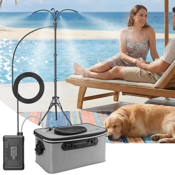 Standing Misters for Outside Patio, 4Gal Portable Bucket with 10000mAh Water Cooling Misters Set – 4FT Adjustable Height for Outdoor, Beach, Pool, Water Playing, Sprinkler, Camping