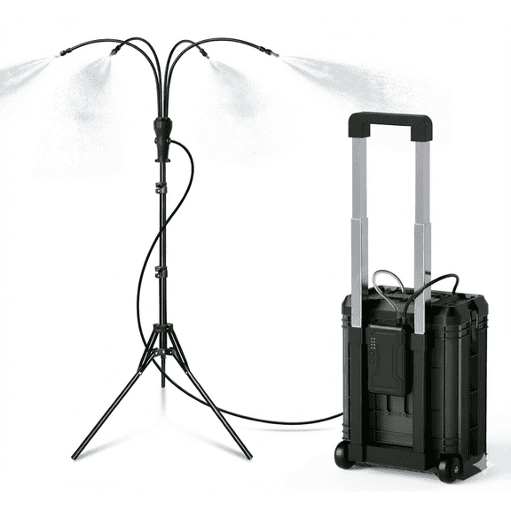 Standing Misters for Outside Patio, 4Gal Portable Suitcase with 10000mAh Water Cooling Misters Set – 4FT Adjustable Height for Outdoor, Beach, Pool, Water Playing, Sprinkler, Camping