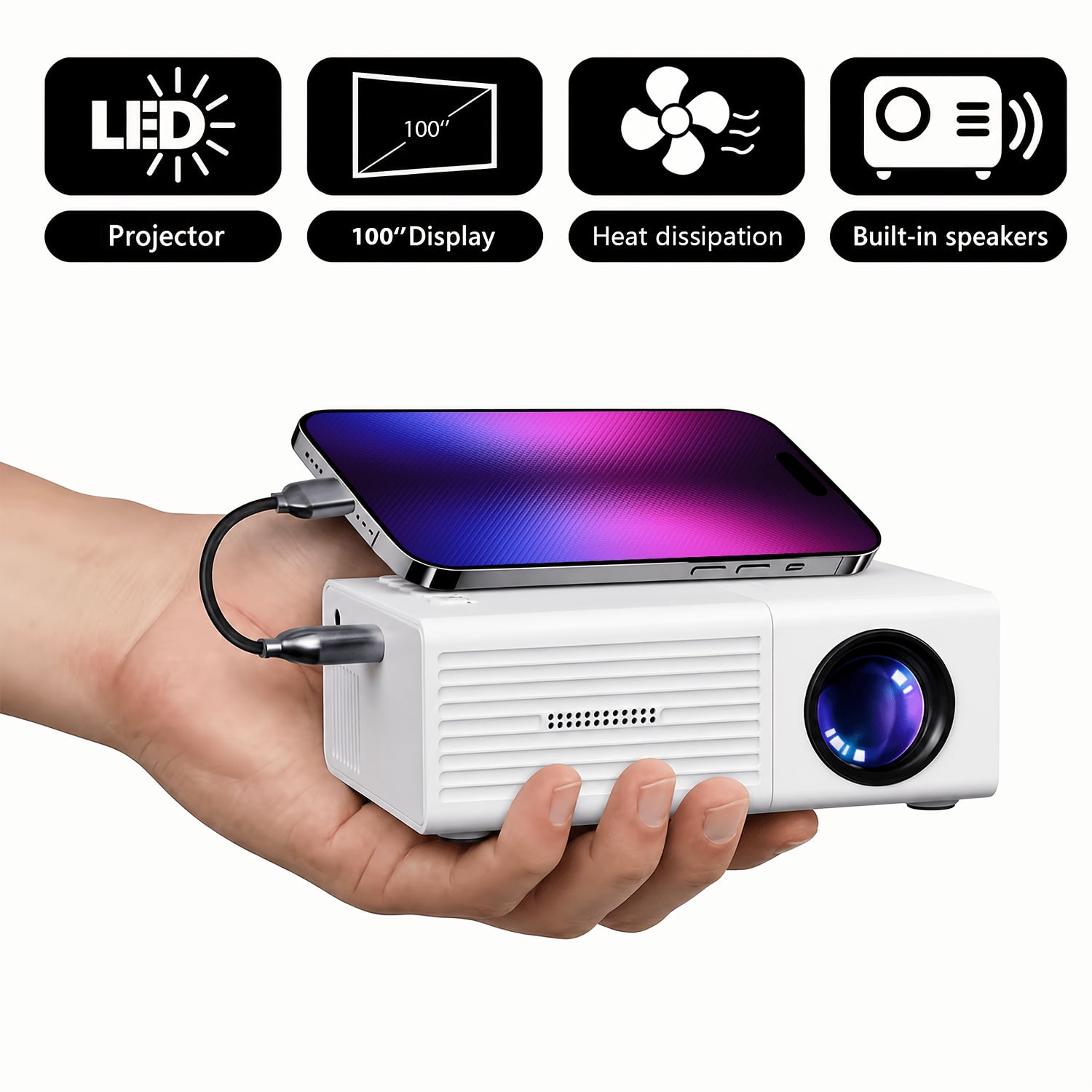 Portable Mobile Phone Projector, Native 854*480P, Supports 1080P, USB ...