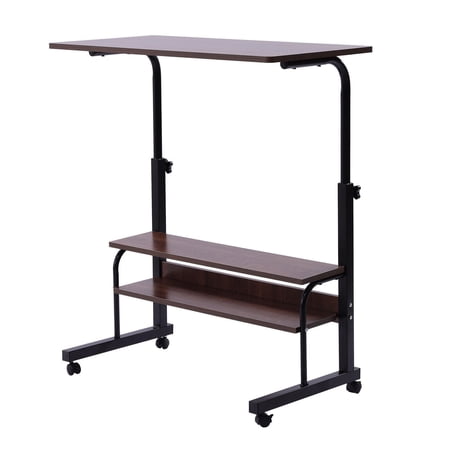 Portable Mobile Side Table Laptop Desk Rolling Cart Sofa Bedside Cupboard with Wheels Height Adjustable Convenient Shelves Strong Load-bearing Capacity