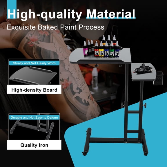 Portable Mobile Tattoo Work Station, Adjustable Arm Rest Stand Tray for Salon Beauty