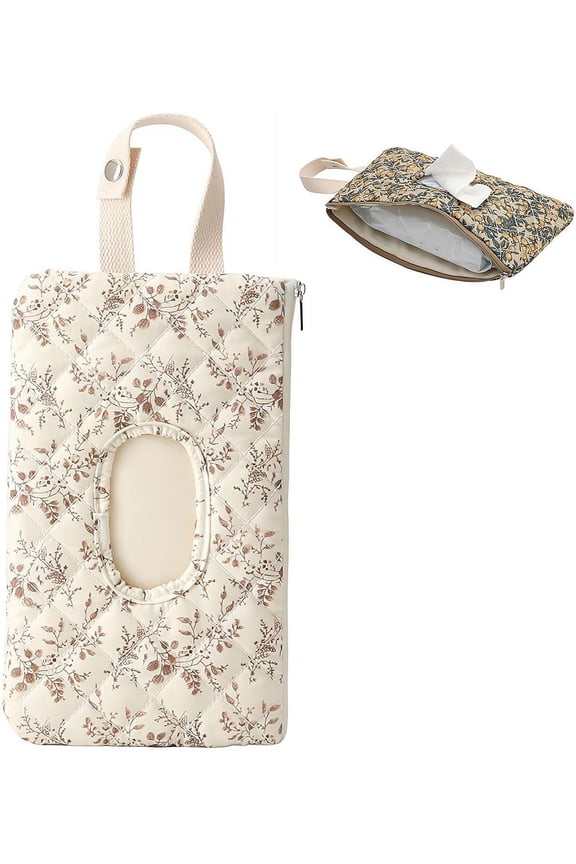 Portable Mommy Bag for Stroller,Refillable Floral Baby Wipe Holder Quilted Wipe Organizer Pouch w/Lanyard for Travel