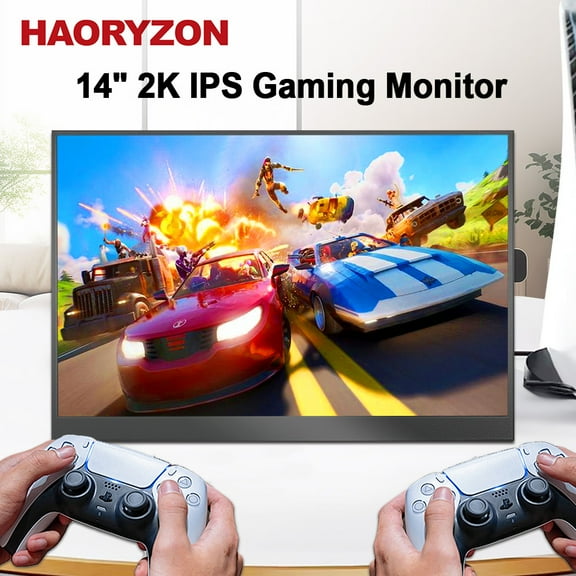 Portable Monitor 14-inch 2K LCD Second Monitor 1920x1080 USB C HDMI Ultra-Slim IPS Gaming Display Protective Cover & Speakers External Monitor for Laptop PC Phone Mac Xbox Plug & Play