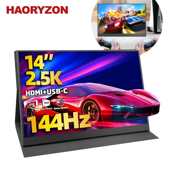 Portable Monitor 144Hz 2.5K External Monitor 14 inch 2560x1600 Ultra Slim Second Screen USB C HDMI Gaming Travel Display for Laptop Desktop Mac Phone PS4 Xbox Switch with Protective Cover