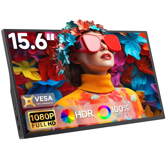 Portable Monitor 15.6 Inch 1080P FHD USB-C HDMI Ultra-Slim Travel Monitor with Kickstand & Speakers, IPS Gaming Display Screen Extender for Laptop PC Mac Phone PS Xbox Switch