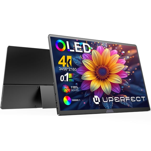 Portable Monitor 15.6 Inch OLED 3456*2160P 4K 60Hz, 16:10, 100000:1 Contrast 110.9% DCI-P3, USB-C HDMI Computer Screen for Laptop PC Mac