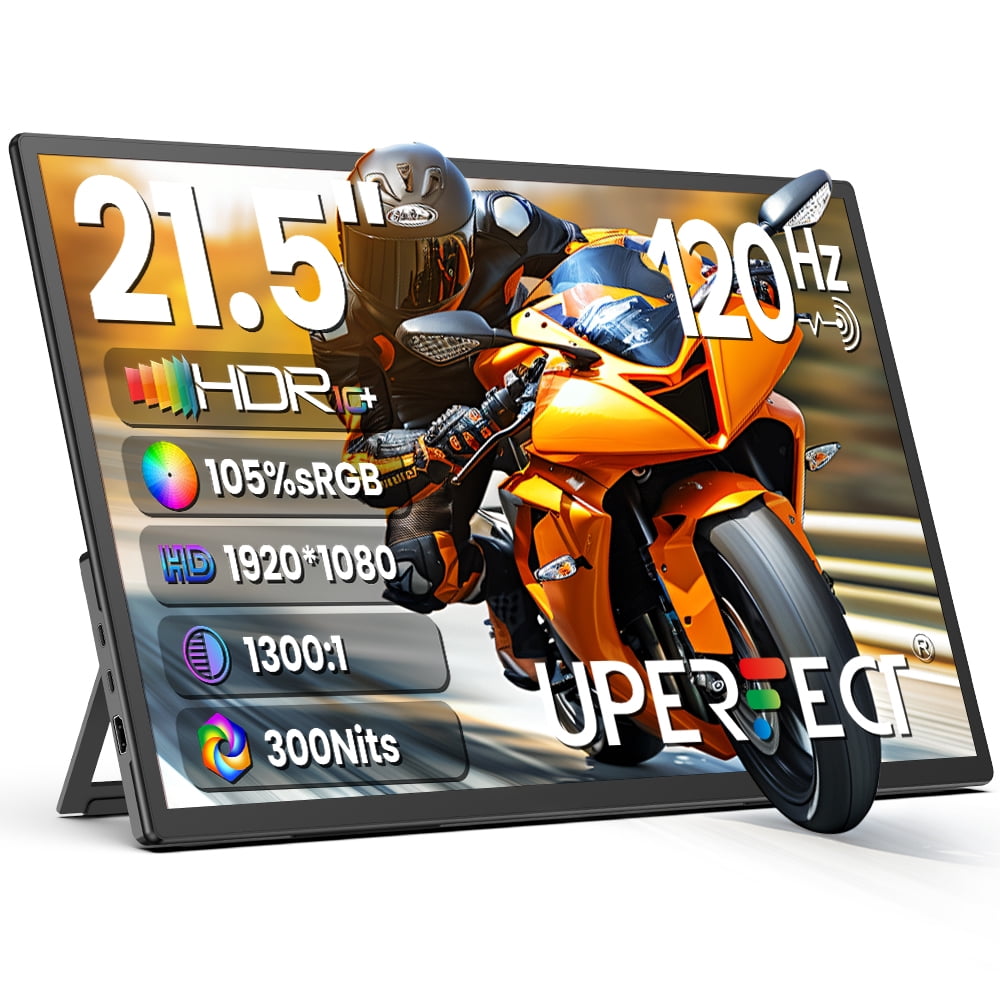 Portable Monitor 21.5" FHD 110% sRGB 120Hz IPS HDR HDMI USB-C Travel Monitor for Laptop MacBook PC Surface PS5 Xbox, Large External Display with Kickstand & Speakers, VESA Compatible