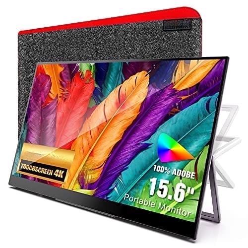 Portable Monitor 4K Touchscreen, 15.6 Inch Adobe 100% RGB Ultra HD 3840x2160 USB C HDMI External Second Monitor for Laptop, MacBook, PS5, PS4, Xbox, Built-in Speaker with Kickstand