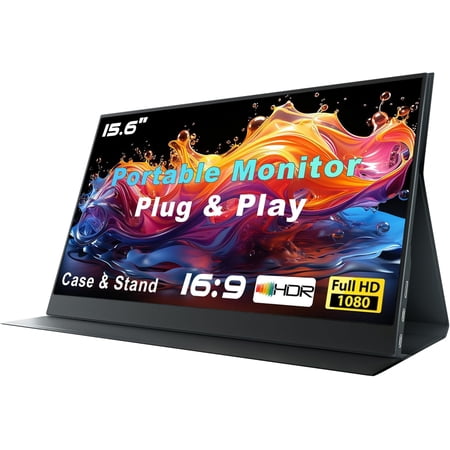 Portable Monitor for Laptop 15.6 Inch 1080P FHD Portable Monitor Second Screen Extender with USB C HDMI Cover Stand Speaker for Laptop Computer PC Mac Phone PS5/4 Xbox Switch Travel Gaming Work
