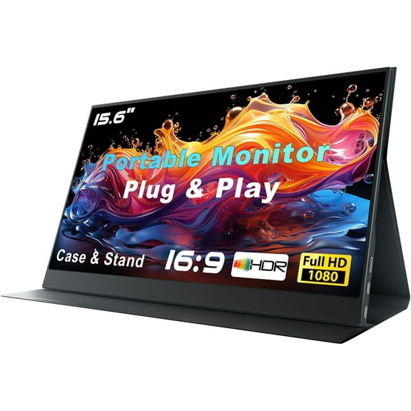 Portable Monitor for Laptop 15.6 Inch 1080P FHD Portable Monitor Second Screen Extender with USB C HDMI Cover Stand Speaker for Laptop Computer PC Mac Phone PS5/4 Xbox Switch Travel Gaming Work