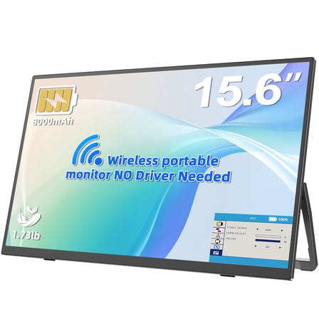 Wireless Portable Monitor W/ 8000mAh Battery, 15.6" 1080P IPS Laptop Screen, Second Computer Gaming Display with Speakers, Travel Monitor for Windows/Mac/Android/iOS/Gaming Console