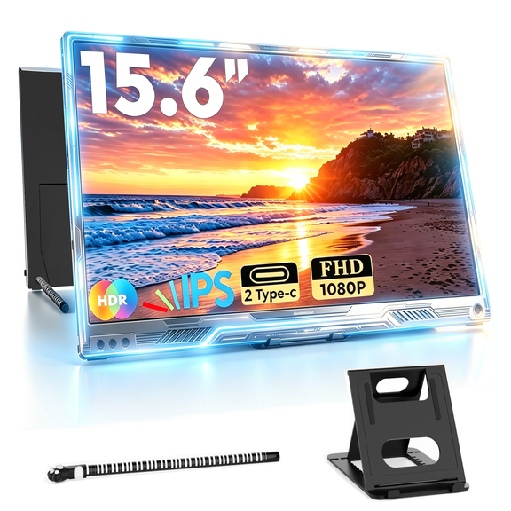 Portable Monitor Second Screen Travel 15.6" FHD IPS Laptop Screen Extender External Display USB-C HDMI Work Office Gaming for Windows Mac Android