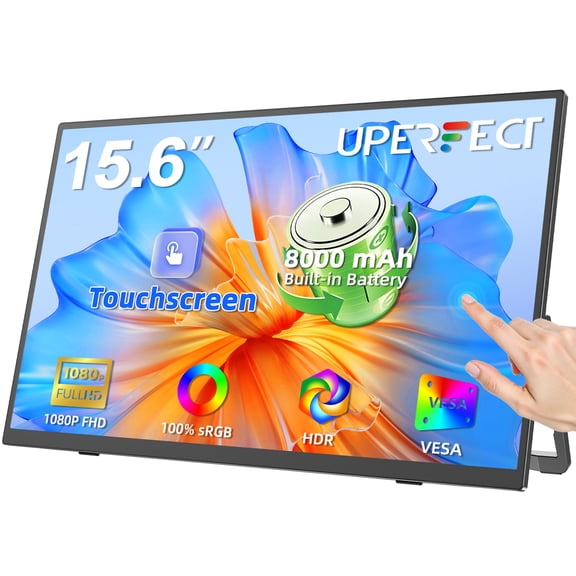 Portable Monitor Touchscreen 15.6" FHD 1080p, Travel Monitor with Built-in Battery & Kickstand & Speakers, HDMI USB C External Portable Monitor for Laptops, PC, Mac, Xbox, Switch, and PS5/4