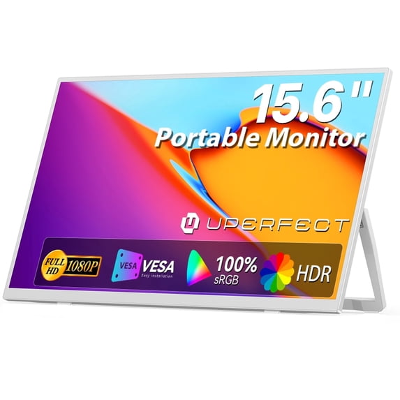 Portable Monitor W/ Kickstand, 15.6" 1080P FHD Laptop Monitor USB C HDMI External Screen for Mac Phone Xbox Switch, White