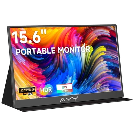 XGERTGI 15.6 Inch FHD Portable Monitor, Ultra-Slim USB-C Travel & Gaming Second Screen for Laptop and Phone, Includes Smart Cover, Black