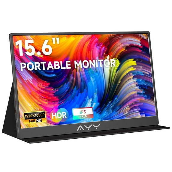 XGERTGI 15.6 Inch FHD Portable Monitor, Ultra-Slim USB-C Travel & Gaming Second Screen for Laptop and Phone, Includes Smart Cover, Black