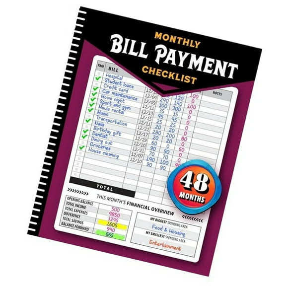 Portable Monthly Bill Payment Record Tracking Checklist Management Notebook for Household and Personally Finances