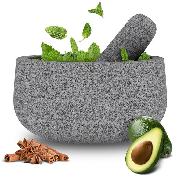 Portable Mortar and Pestle Set - 6.5 Inch 3.5-Cup Molcajete Mortar Manual Stone Grinder Unpolished Granite Bowl for Grinding Spices and Avocado Sauce