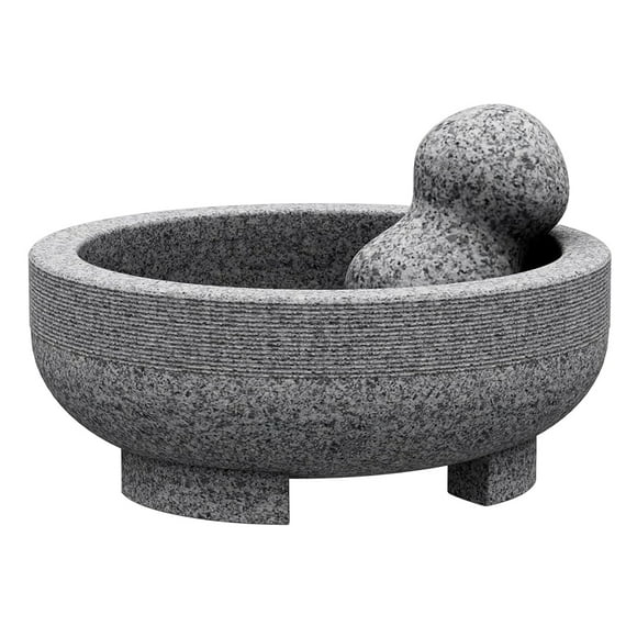Portable Mortar and Pestle Set - 7.8 Inch 4-Cup Molcajete Mortar Manual Stone Grinder Unpolished Granite Bowl for Grinding Spices and Avocado Sauce