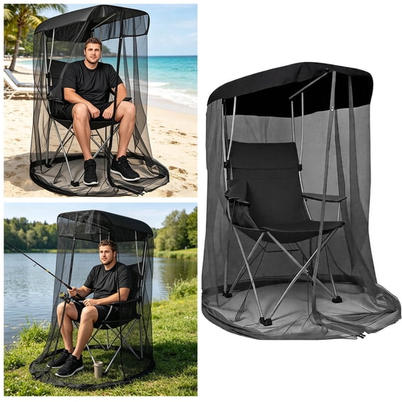 Portable Mosquito Net for Camping Chair – Outdoor Mesh Netting with Zipper Opening – 360 Degree Bug Protection for Fishing Garden (Chairs not included)