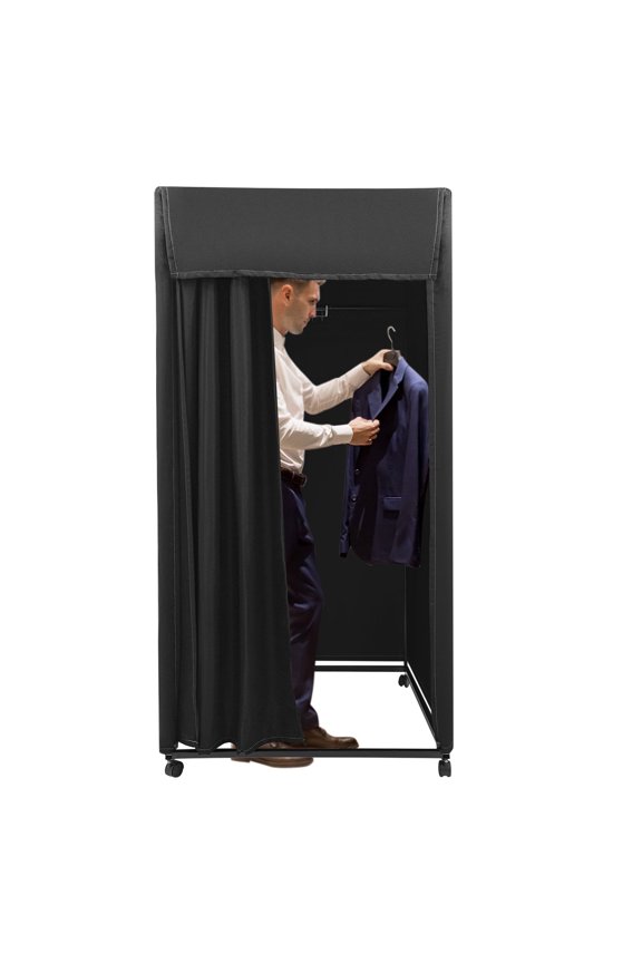 Portable Movable Dressing Room with Wheels, Fitting Room, Changing Room Temporary Locker Room Room Divider Fitting Room for Outdoor Beaches, Campsites, Model Shows, Photo Studios (Black)