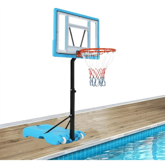 Portable Movable Swimming Pool Basketball Stand PVC Transparent Backboard 115-135cm Height Adjustable Poolside Basketball Hoop, Blue
