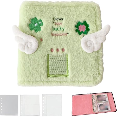 Plush Photo Album Binder Picture Collector,Portable Multi-Pocket Memory Cards Book, Cute Soft Cover Folio Scrapbook with 20 Refillable Pages(Green 1 PCS)