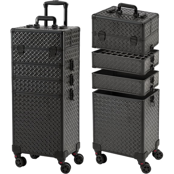 Portable Multi-Storey Case for Tech Organizer - Wheels Makeup Case Organizer, Case, Makeup Case, Make Up Case (Black)