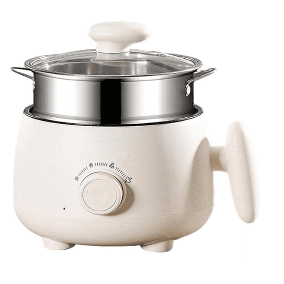 Portable Multifunctional Non-Stick Electric Pot 2L Mini Cooker with Steamer, 3 Heat Settings for Ramen Egg Steak Oatmeal, Boiling Frying Stir-Frying for Dorm Office Travel Home (M)