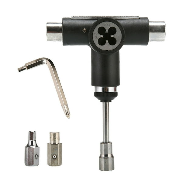 CIMAXIC Portable T Tool for Skateboard Black Heavy Duty Steel Multi Function Skate Tool