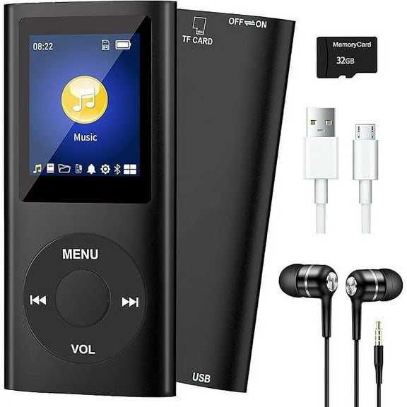 Portable Music Player MP3 Player with Bluetooth 5.0,32GB TF Card, HiFi Speaker,FM,Earphone,MP3 Music Player with Voice Recorder/Video/Photo Viewer/E-Book Player for Kids,Running,Walking