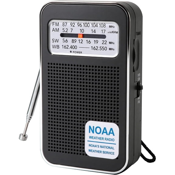 Portable NOAA Weather Radio, 4 Band Transistor Radio FM/AM/SW/WB Emergency, 33.5cm Long Antenna, Type-C Charging, 3.5mm Headphone Jack for Hurricane Preparedness, Camping & Daily Use
