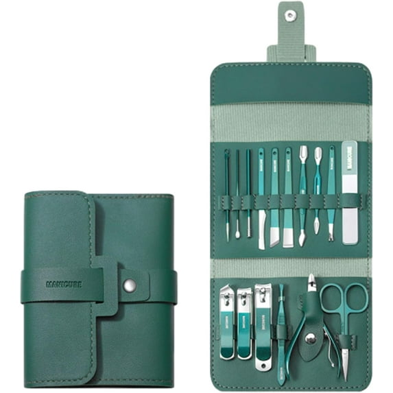 Portable Nail Clipper Set (12/16pcs), Folding Leather Nail Clipper Set, Easy Storage Manicure Kit with Clippers, Cuticle Trimmer & Care Tools, Compact Manicure Kit