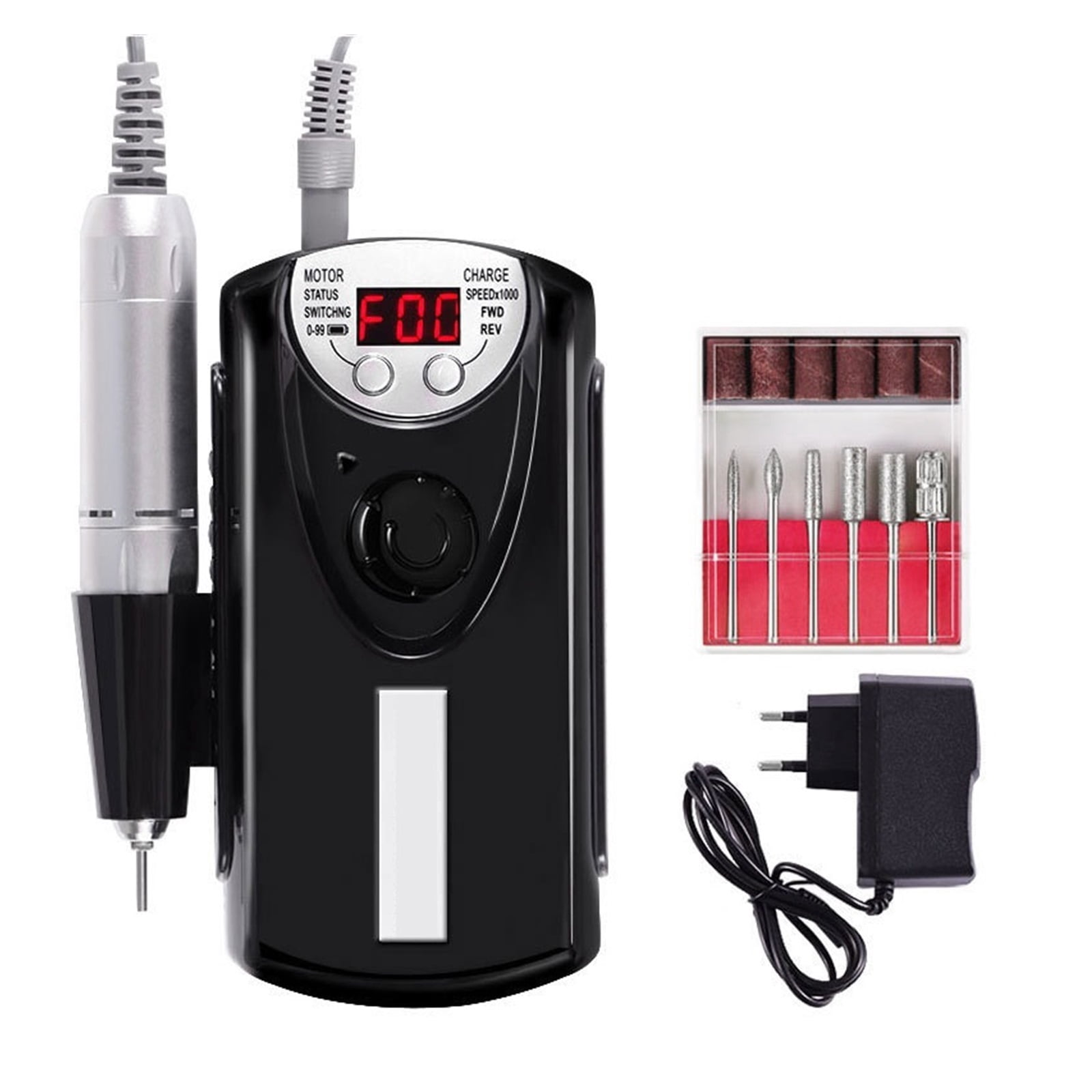 Portable Nail Drill Professional 30000 RPM, Rechargeable Electric Nail File Machine E File For Acrylic Nails Gel Polishing Removing, Cordless Efile With Bits Kit For Manicure Salon Home