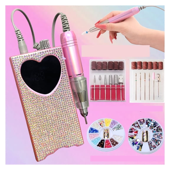 Portable Nail Drill Professional 35000 RPM, Rechargeable Electric Nail File Machine E File for Acrylic Nails Gel Polishing Removing, Cordless Efile with Bits Kit for Manicure Salon Home, Pink