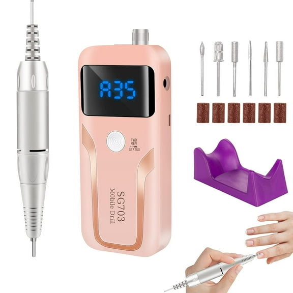 Portable Nail Drill Professional PedicureRechargeable 35000 RPM Nail File Machine Acrylic Nails Polishing Tools with Bits LED Display for Home Salon Manicure